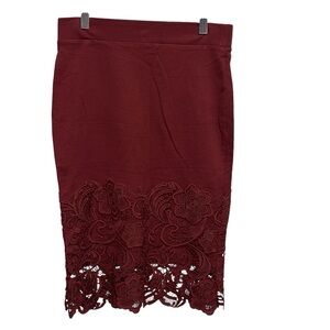 Olivia Blu Rust Color Lace Pencil Midi Skirt